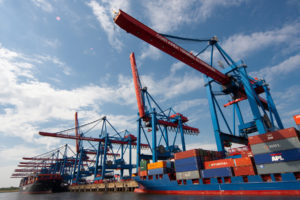 Ships and cranes in an ocean port
