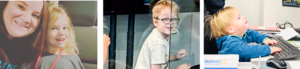Three pictures show three different kids in the LYNC Logistics office.
